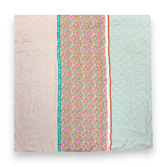 Biege Floral Patchwork Tassels Scarf