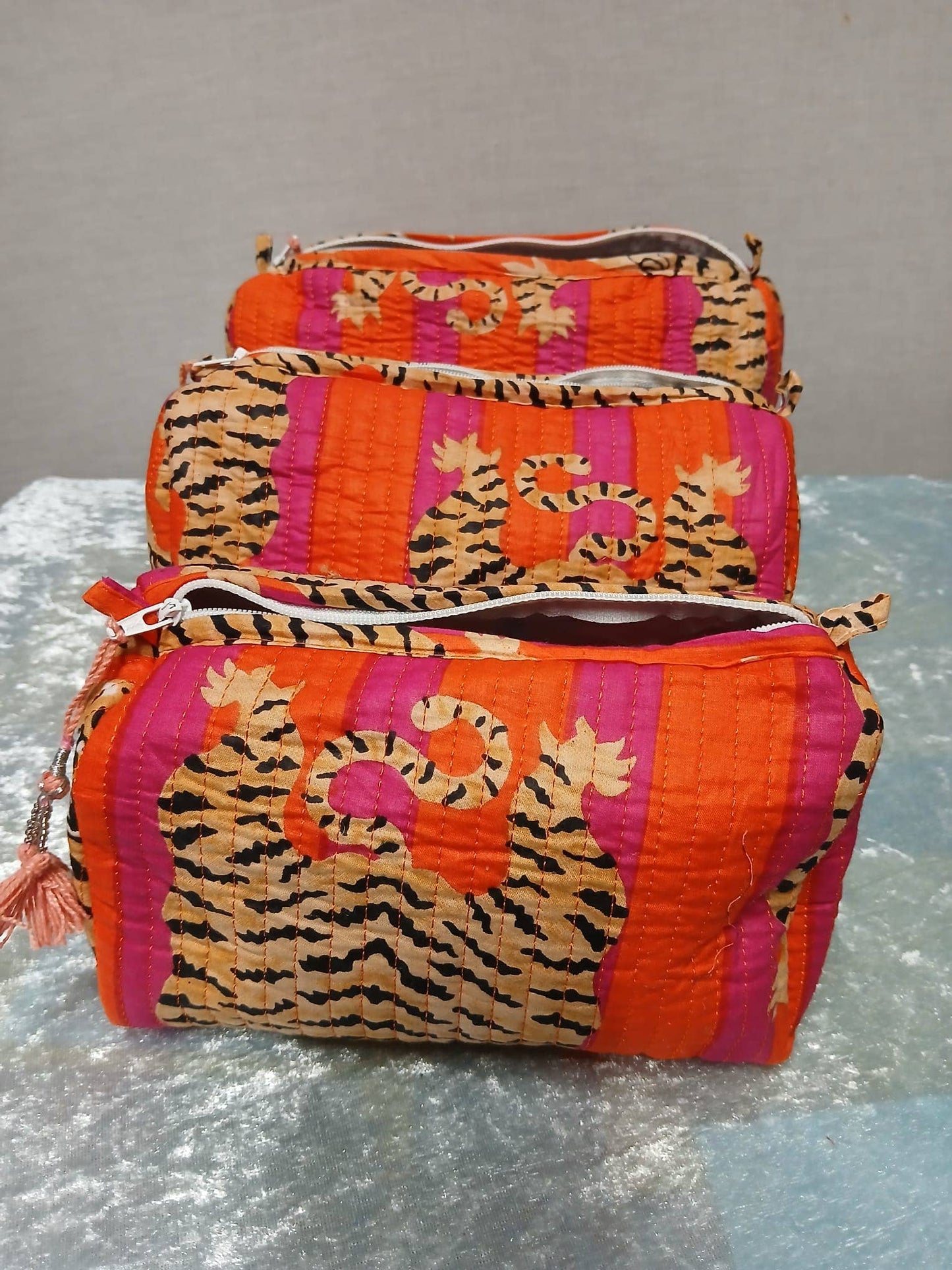 Orange Tiger Stripes Quilted Wash Bag 3 Sizes