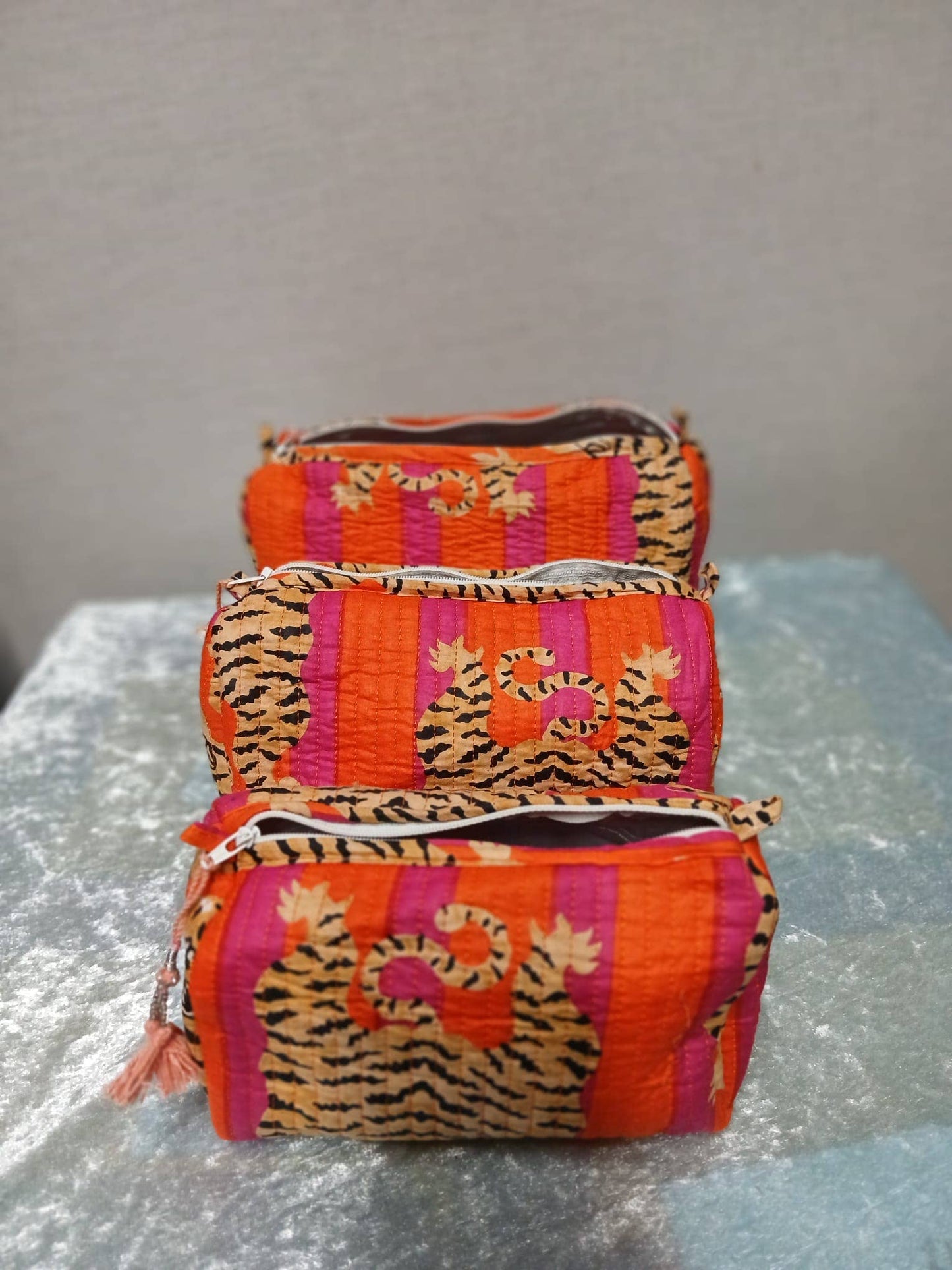 Orange Tiger Stripes Quilted Wash Bag 3 Sizes