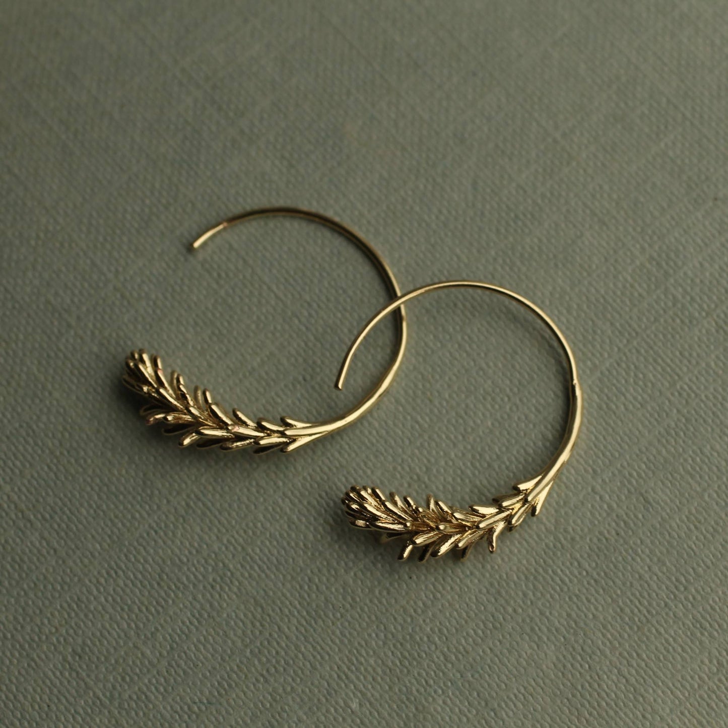 Tiny Gold Leaf Hoop Earrings