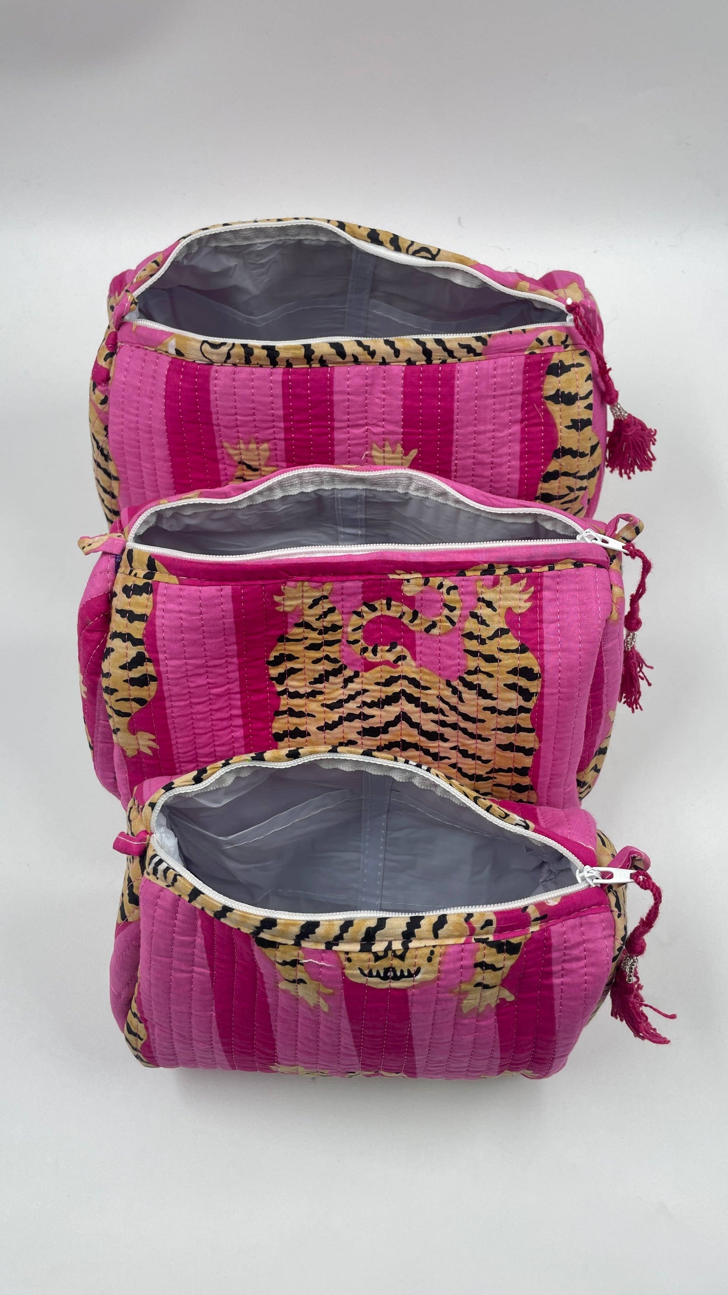 Pink Tiger Stripes Quilted Wash Bag 3 Sizes