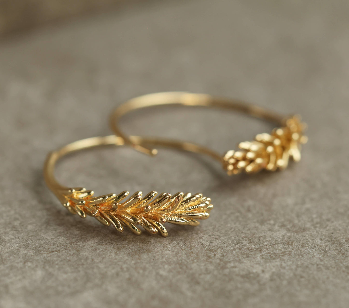 Tiny Gold Leaf Hoop Earrings