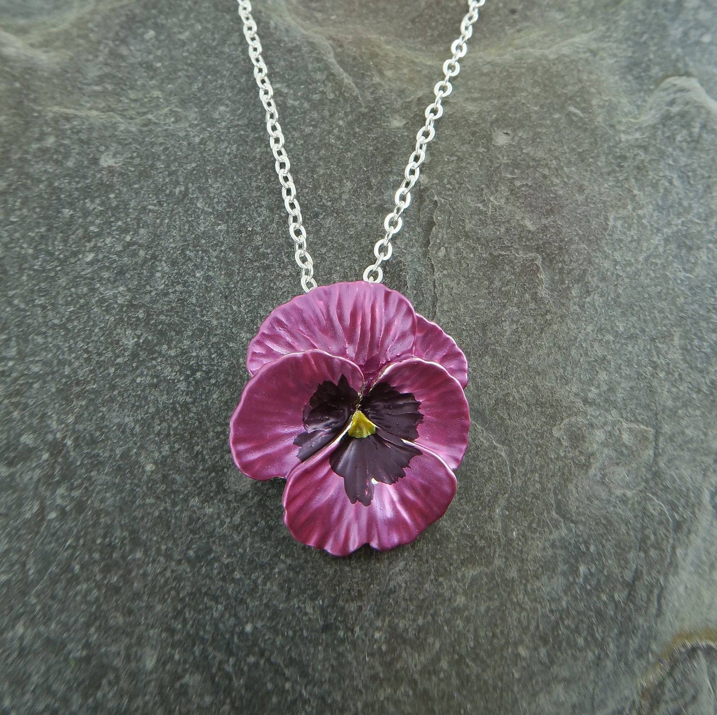 Pansy Pink Flower Pendant Necklace
