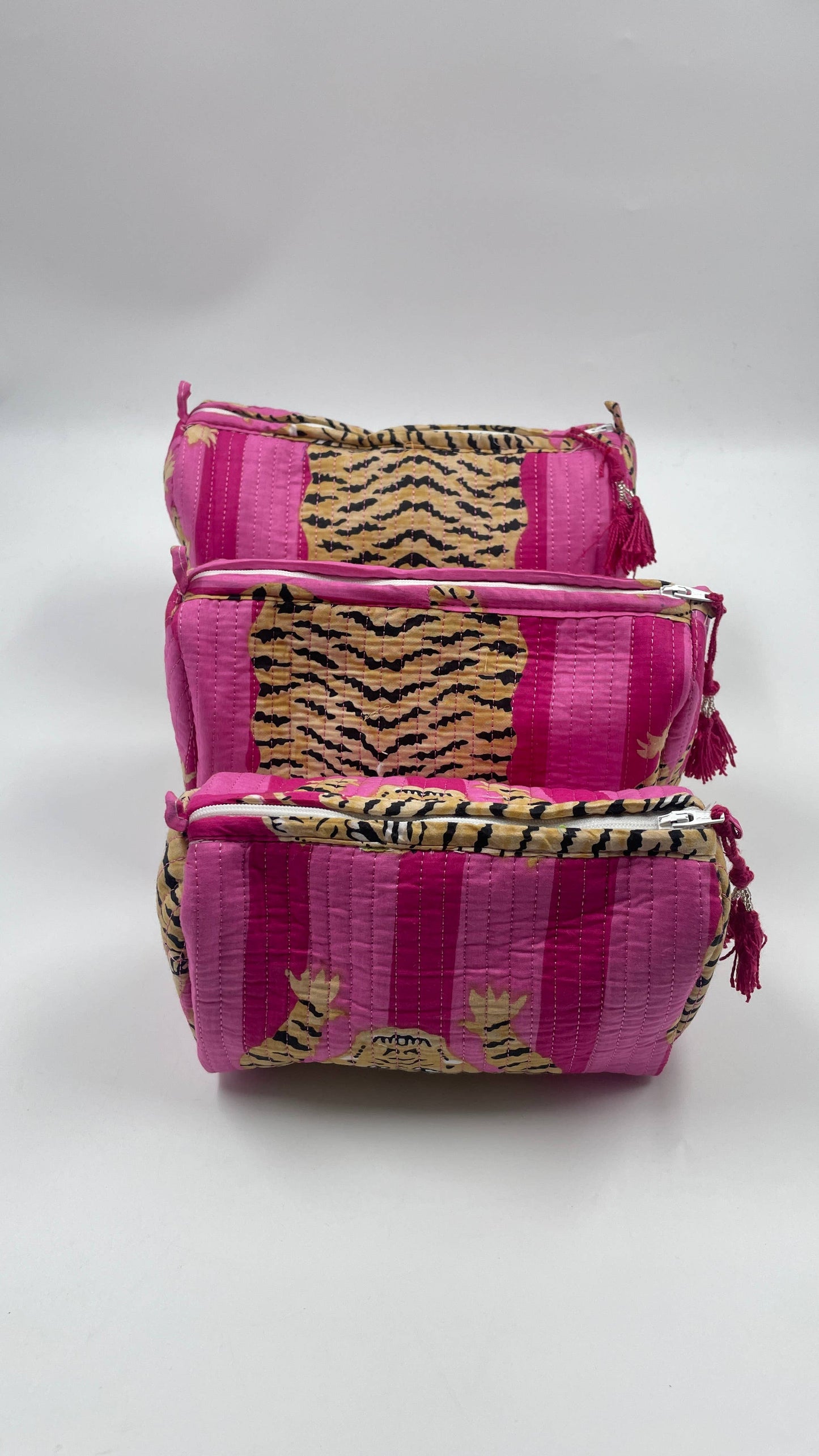 Pink Tiger Stripes Quilted Wash Bag 3 Sizes