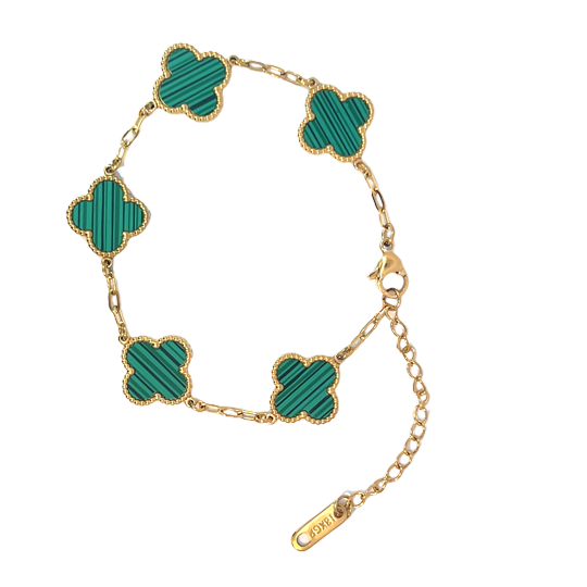 Green Four Leaf Clover Double-Sided Bracelet 18K Gold Plated