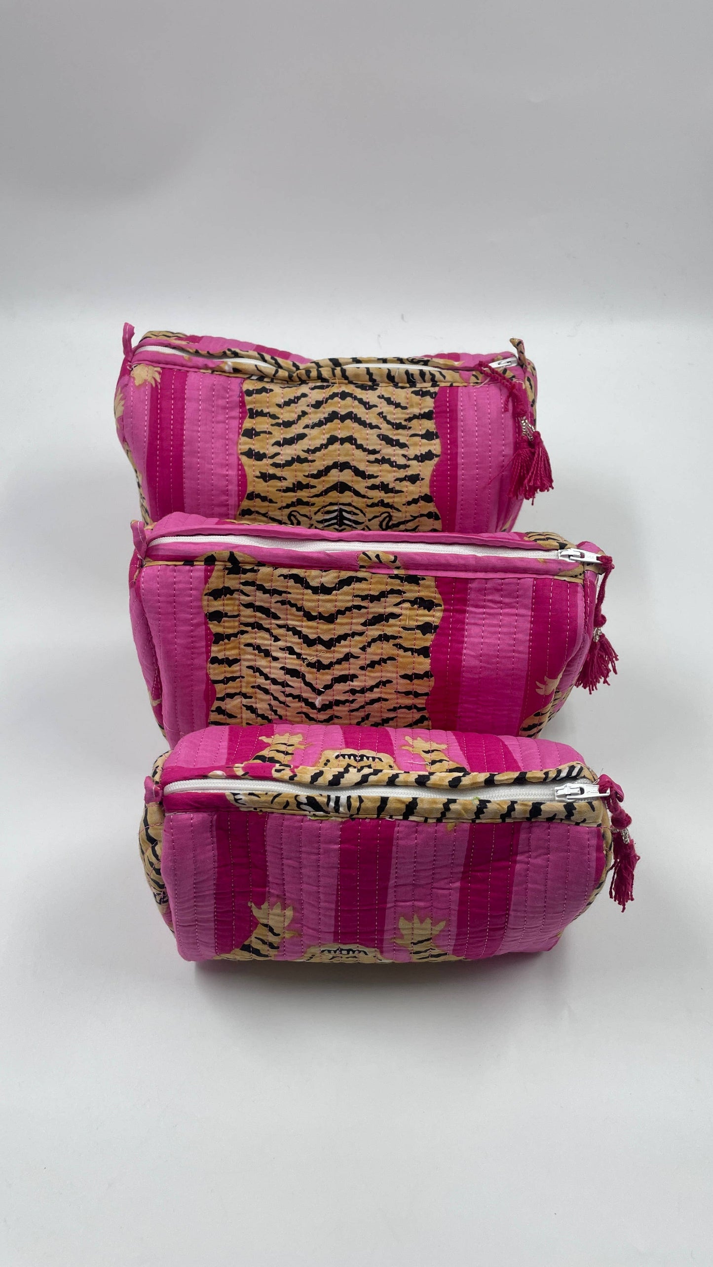 Pink Tiger Stripes Quilted Wash Bag 3 Sizes