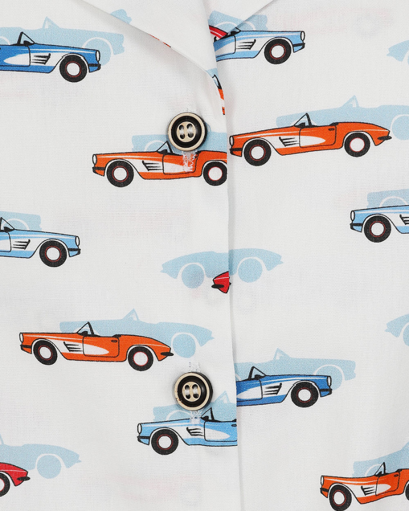 Sandy Retro Car Tie Front Blouse