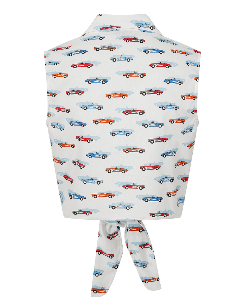 Sandy Retro Car Tie Front Blouse