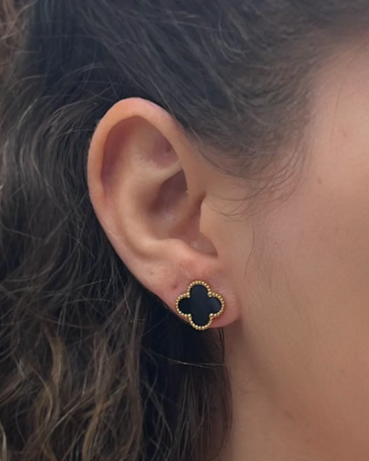 Black Four Leaf CloverEarrings 18K Gold Plated