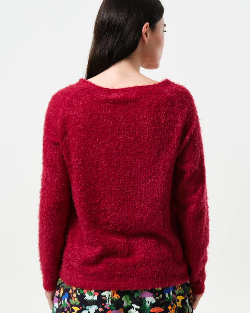 Red Blanka Eyelash Textured Jumper by Louche London