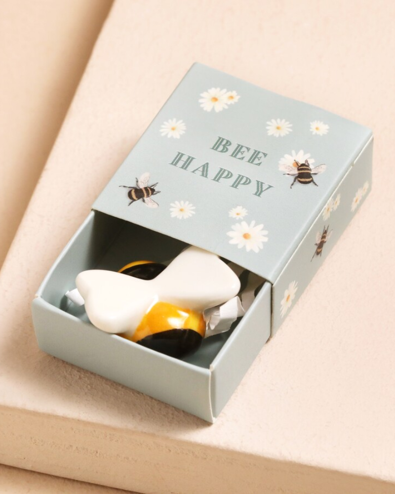 Bee Happy Ceramic Token In Matchbox