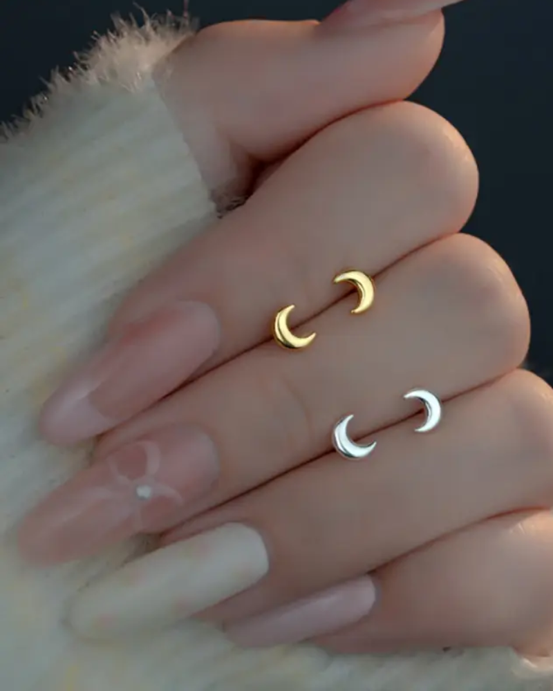 Tiny Crescent Moon Earrings Gold And Silver