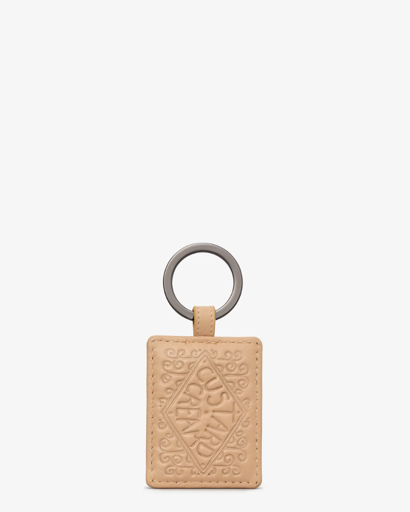 Custard Cream Biscuit Real Leather Key Ring
