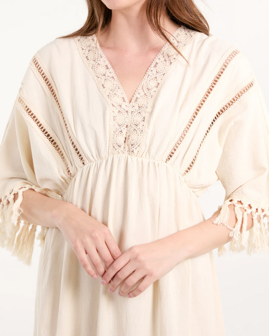Crochet And Tassel Plunge Maxi Dress