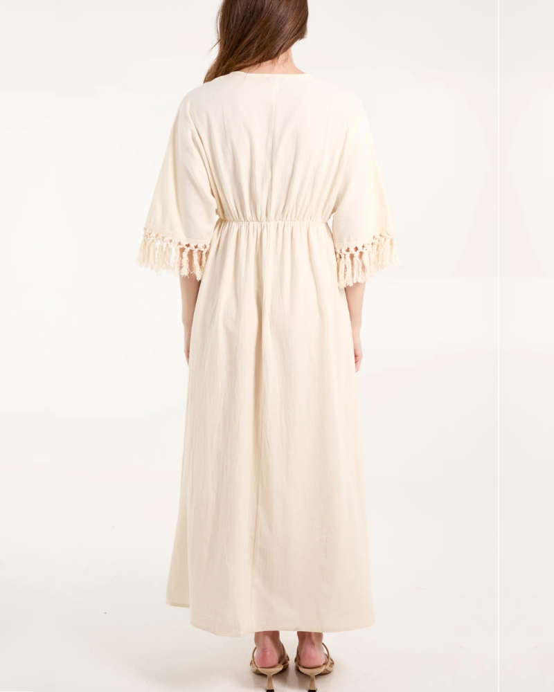 Crochet And Tassel Plunge Maxi Dress