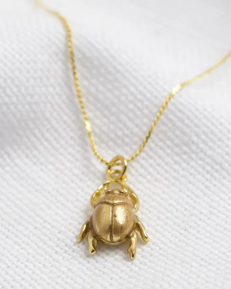 Delicate Gold Beetle Pendant Necklace