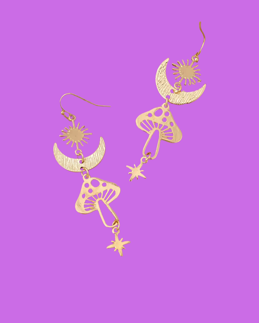Brass Celestial Mushroom Earrings