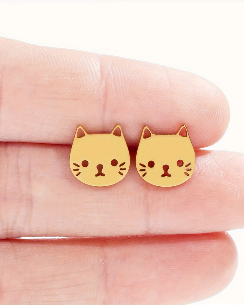 Cute Kitty Cat Face Stud Earrings