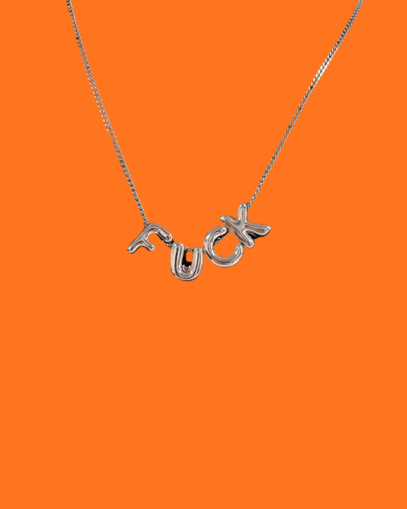 Fuck Silver Bubble Writing Necklace