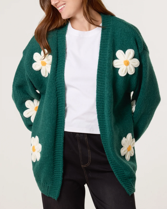 Flocking Daisy Cardigan Green