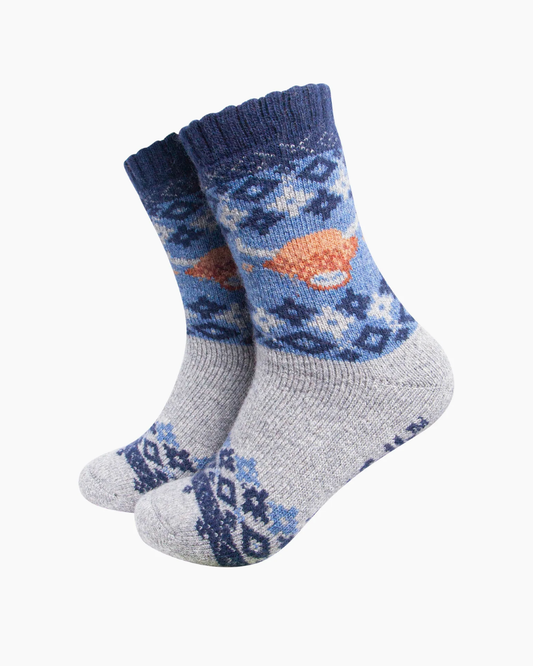 Highland Patterned Wool Socks In Denim Blue