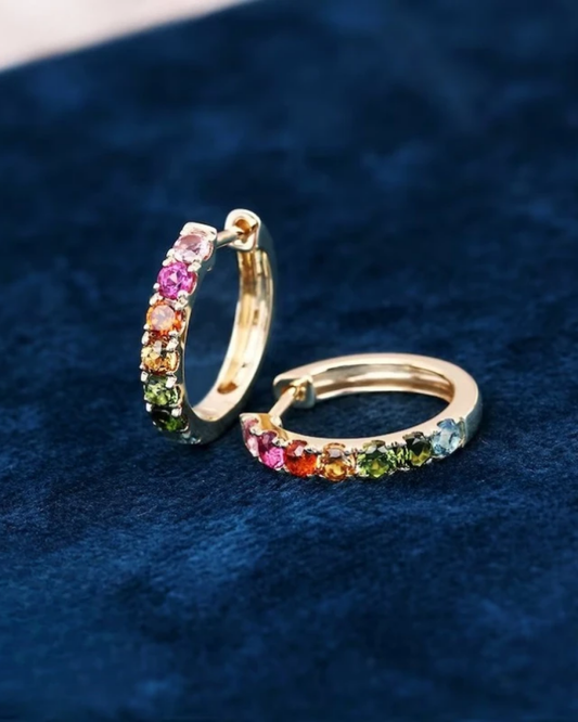 Crystal Rainbow Huggies Hoop Earrings