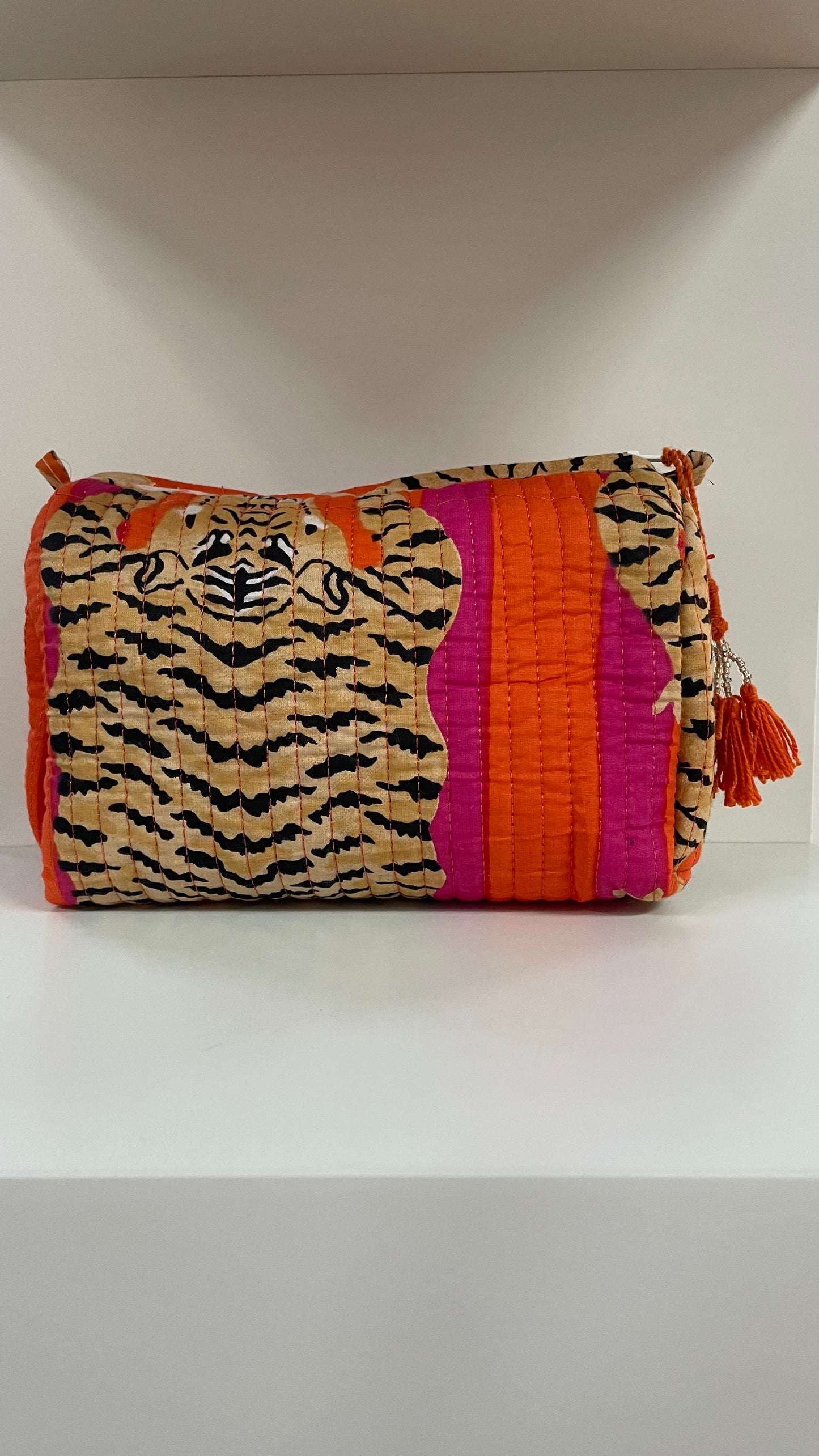 Orange Tiger Stripes Quilted Wash Bag 3 Sizes
