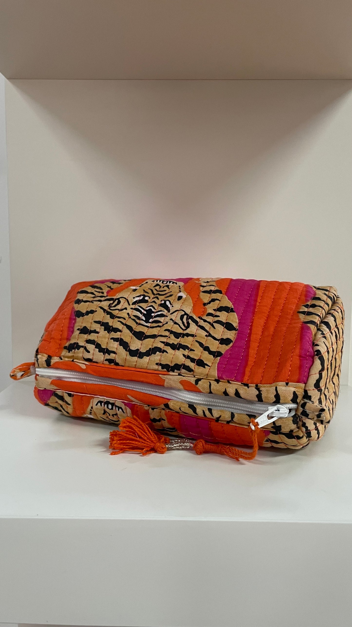 Orange Tiger Stripes Quilted Wash Bag 3 Sizes