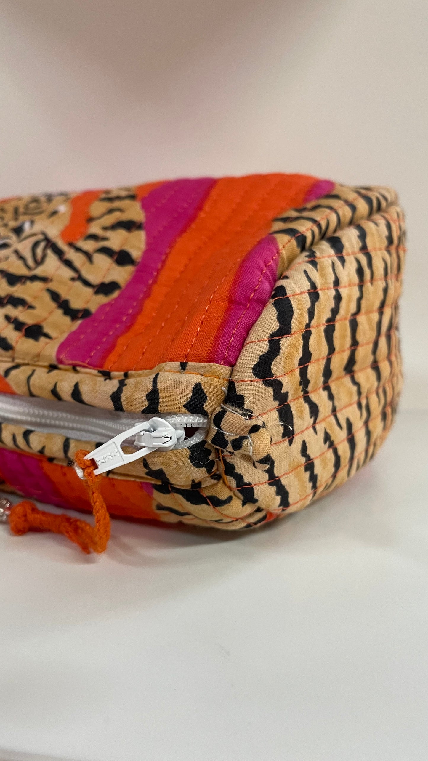 Orange Tiger Stripes Quilted Wash Bag 3 Sizes