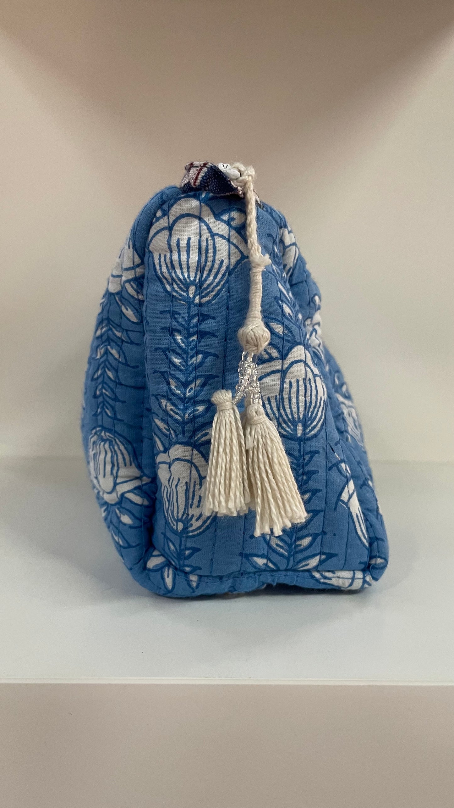Blue Floral Quilted Wash Bag 3 Sizes