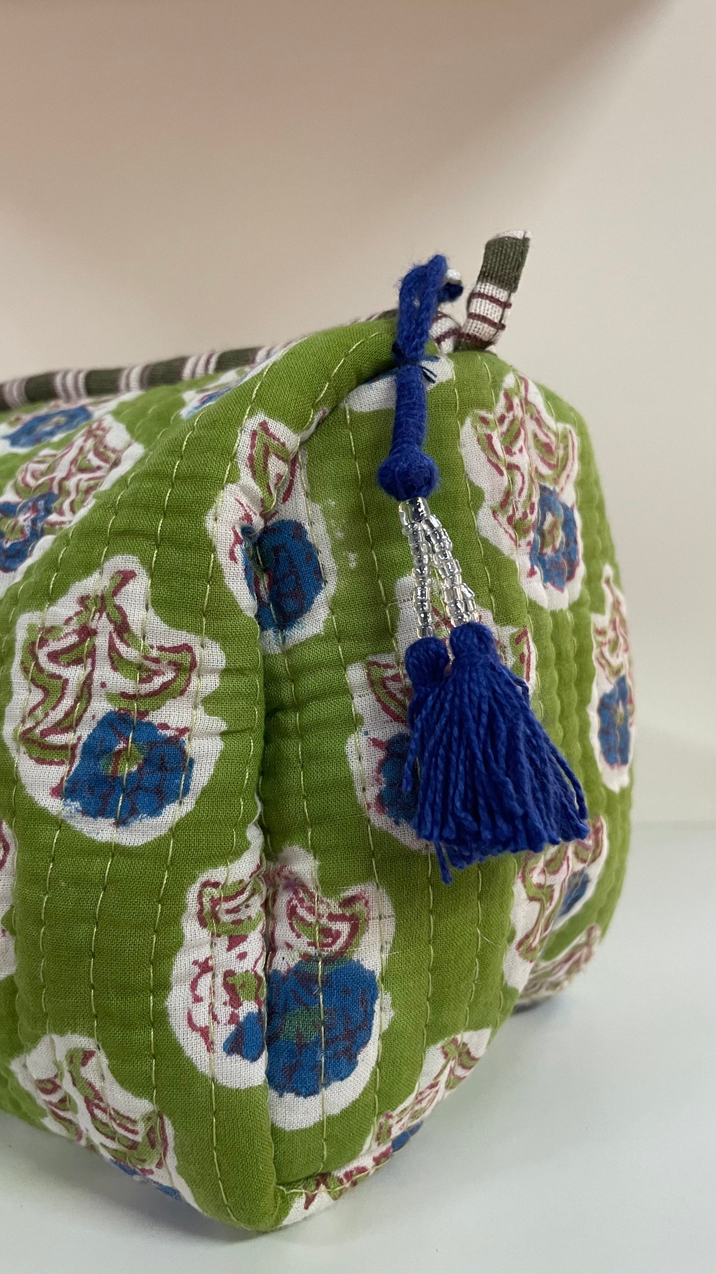 Green Floral Quilted Was Bag 3 Sizes