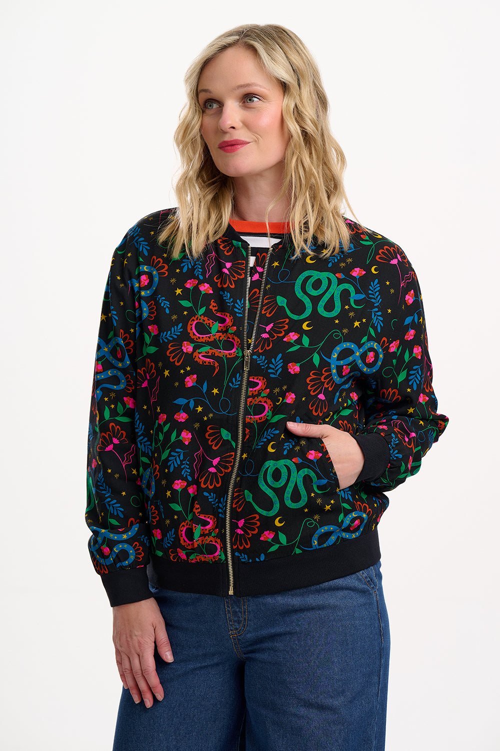 Bobbi Bomber Jacket In Snake Floral