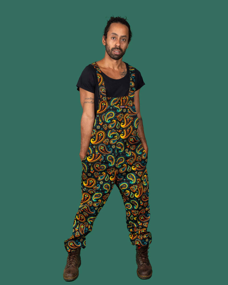 Black Paisley Dungarees by Run & Fly