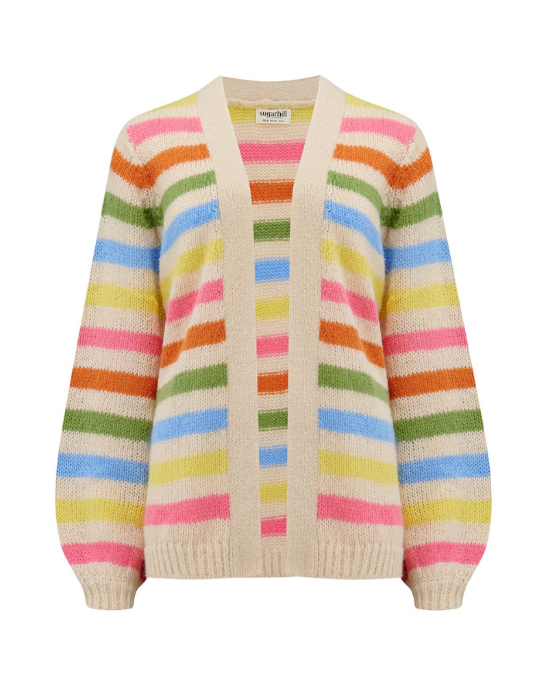 Yvette Rainbow Stripes Pastel Cardigan By Sugarhill Brighton