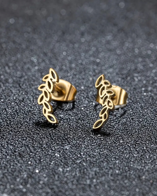 Tiny Fern Leaf Stud Earrings Gold And Silver