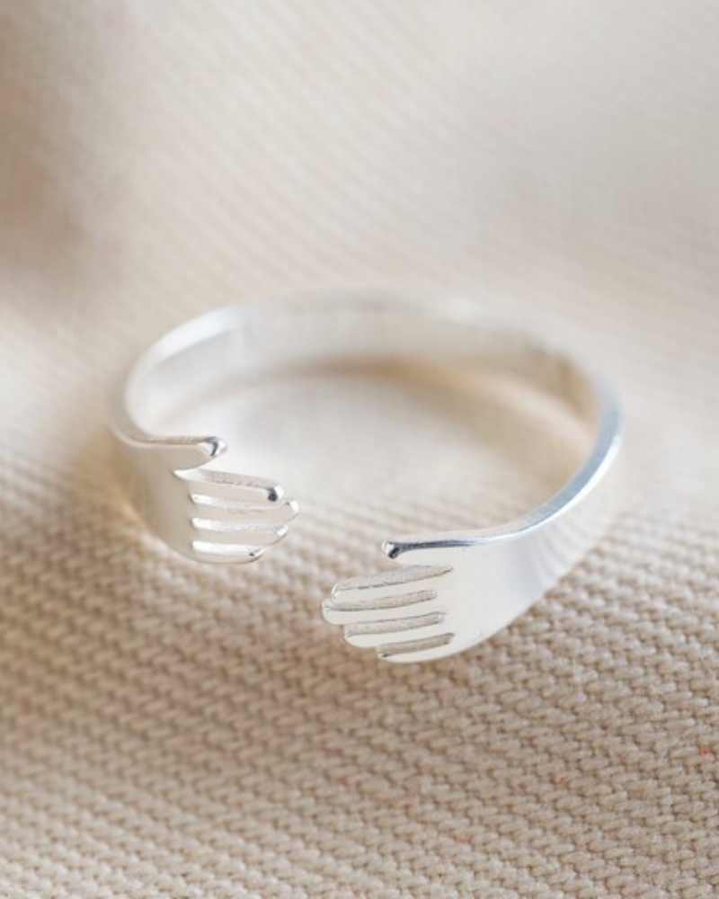 Hug Hands Adjustable Ring Sterling Silver