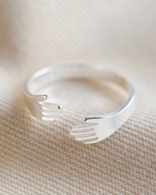 Hug Hands Adjustable Ring Sterling Silver