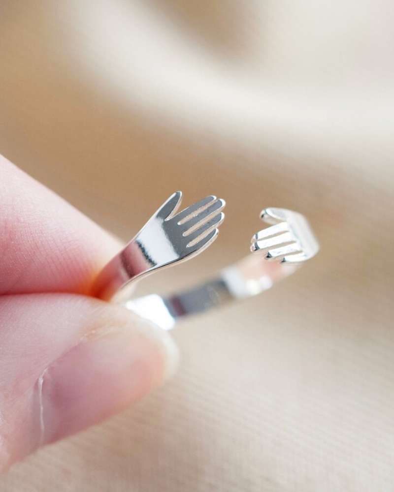 Hug Hands Adjustable Ring Sterling Silver