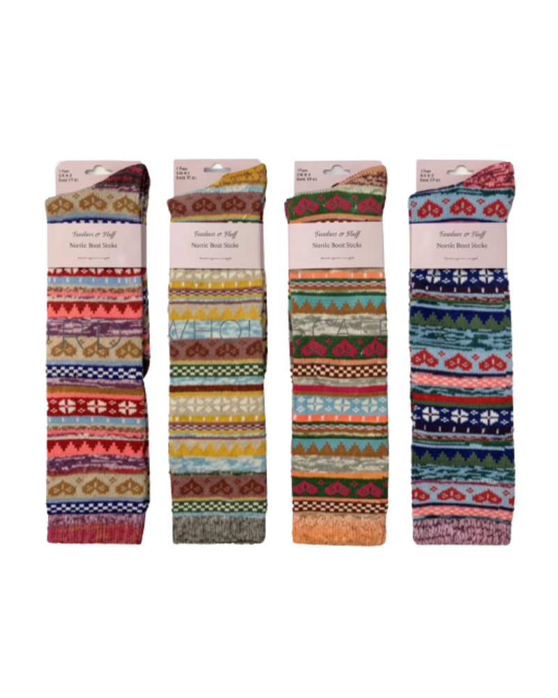 Long Nordic Design Short Wool Blend Boot Socks Assorted