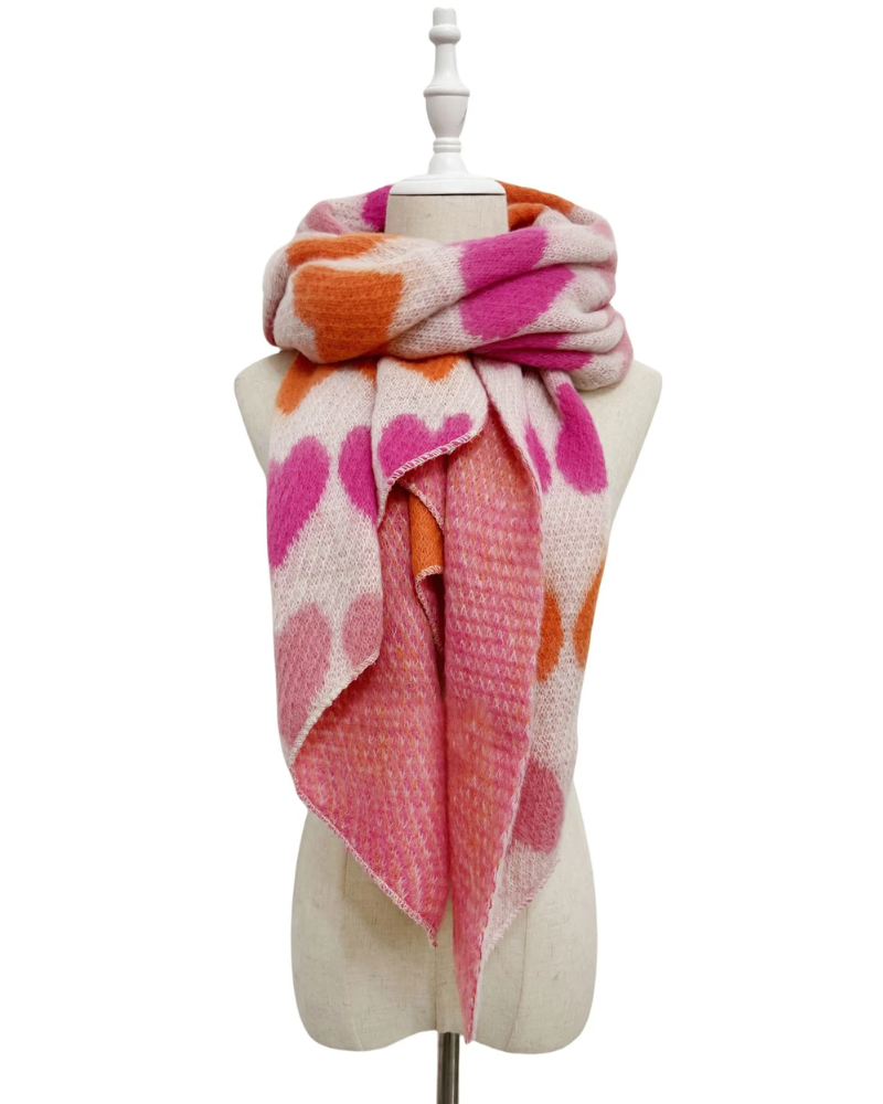 Love Hearts Diagonal Edge Knitted Wool Scarf