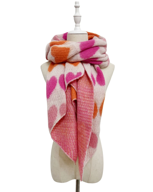 Love Hearts Diagonal Edge Knitted Wool Scarf