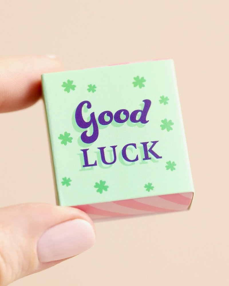 Good Luck Clover Ceramic Token In Matchbox