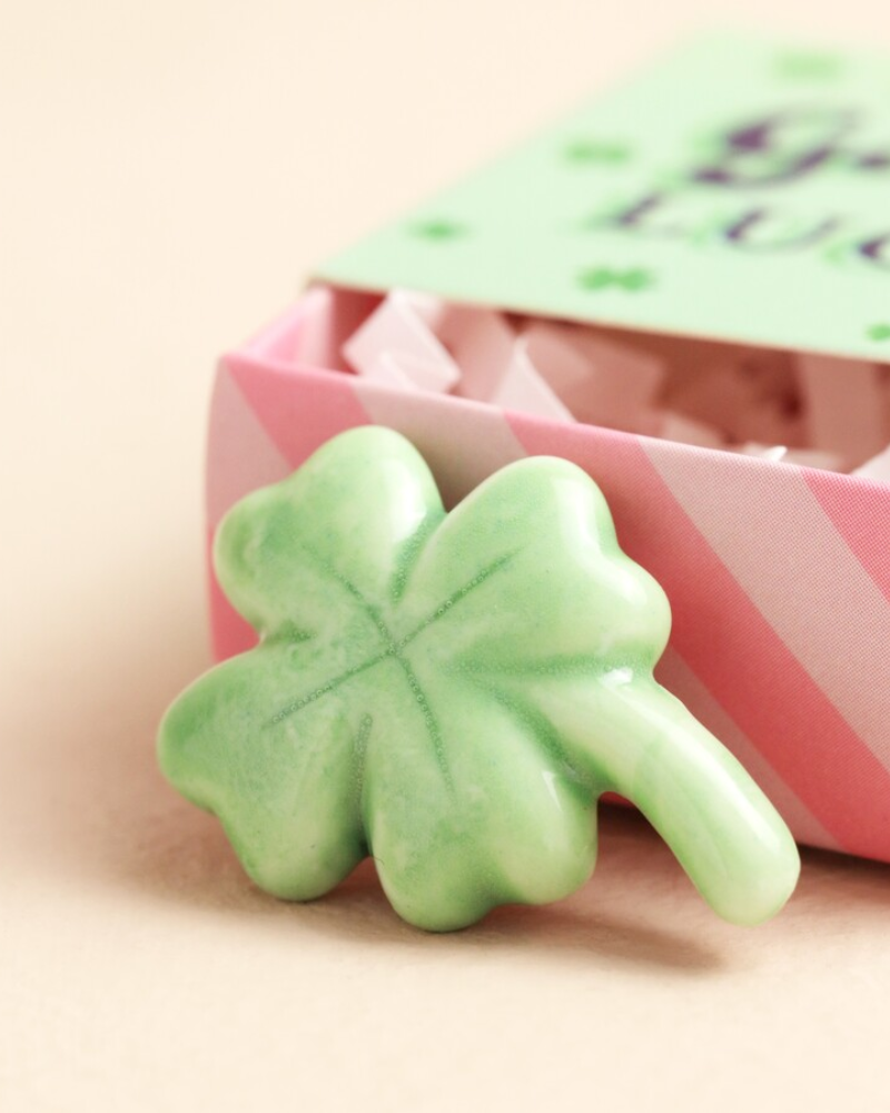 Good Luck Clover Ceramic Token In Matchbox