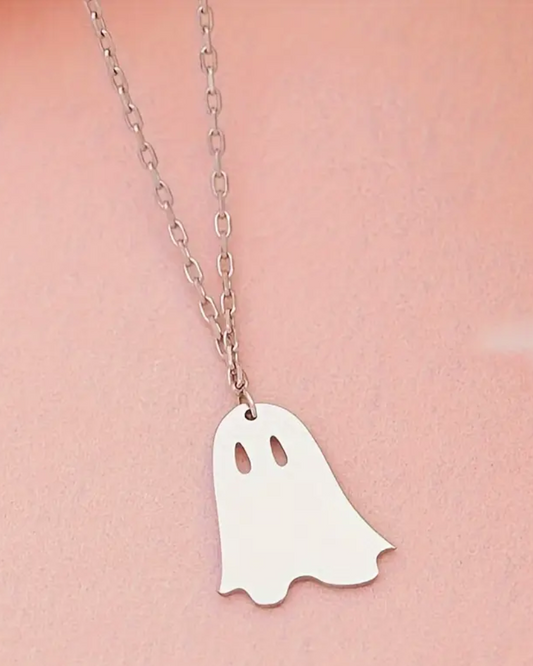 Friendly Ghost Pendant Necklace Silver