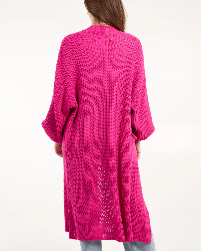 Edge to Edge Long Knitted Cardigan in Fuchsia