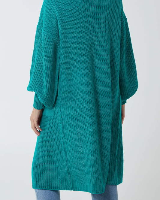 Edge to Edge Long Knitted Cardigan in Teal