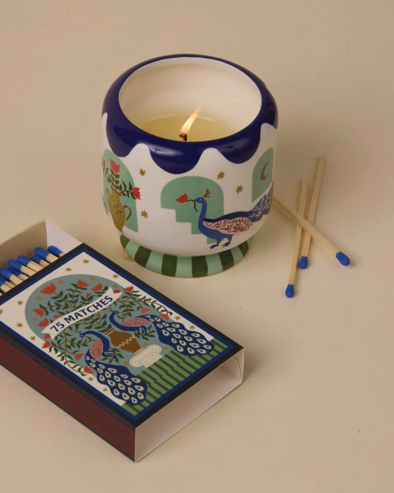 Peacock Ceramic Candle Misted Lime