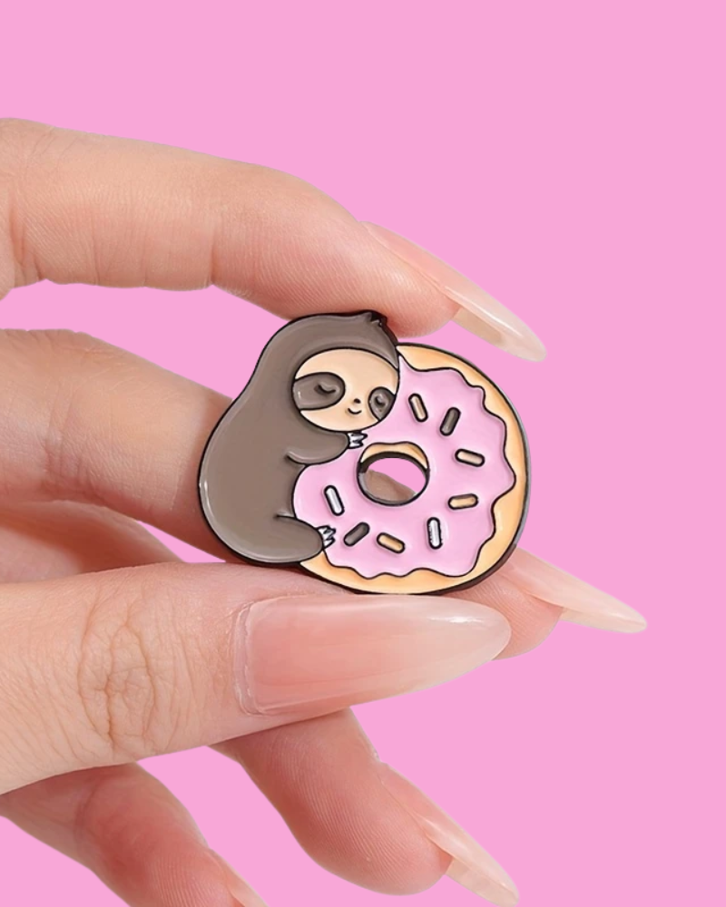 Donut Sloth Enamel Pin Badge