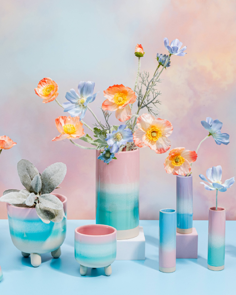 Pastel Ombre Leggy Planter Small Pink/Green