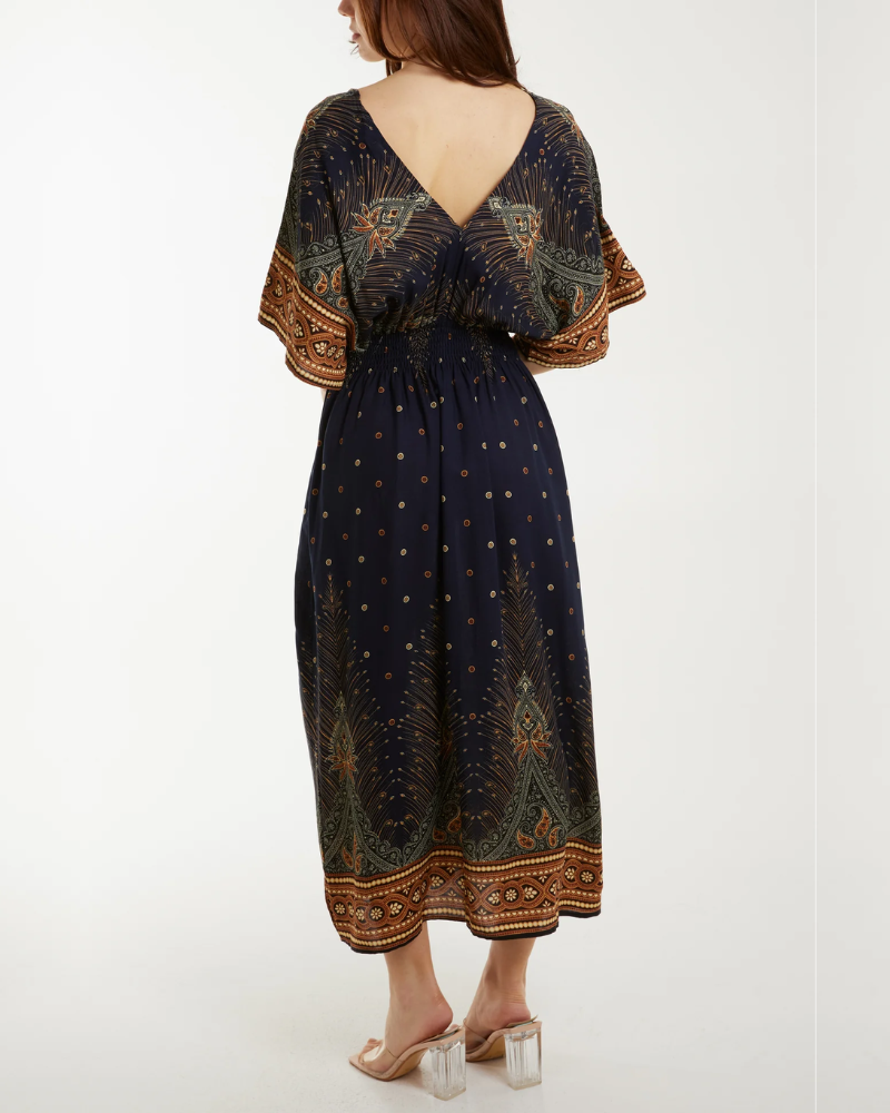Peacock Print Maxi Dress